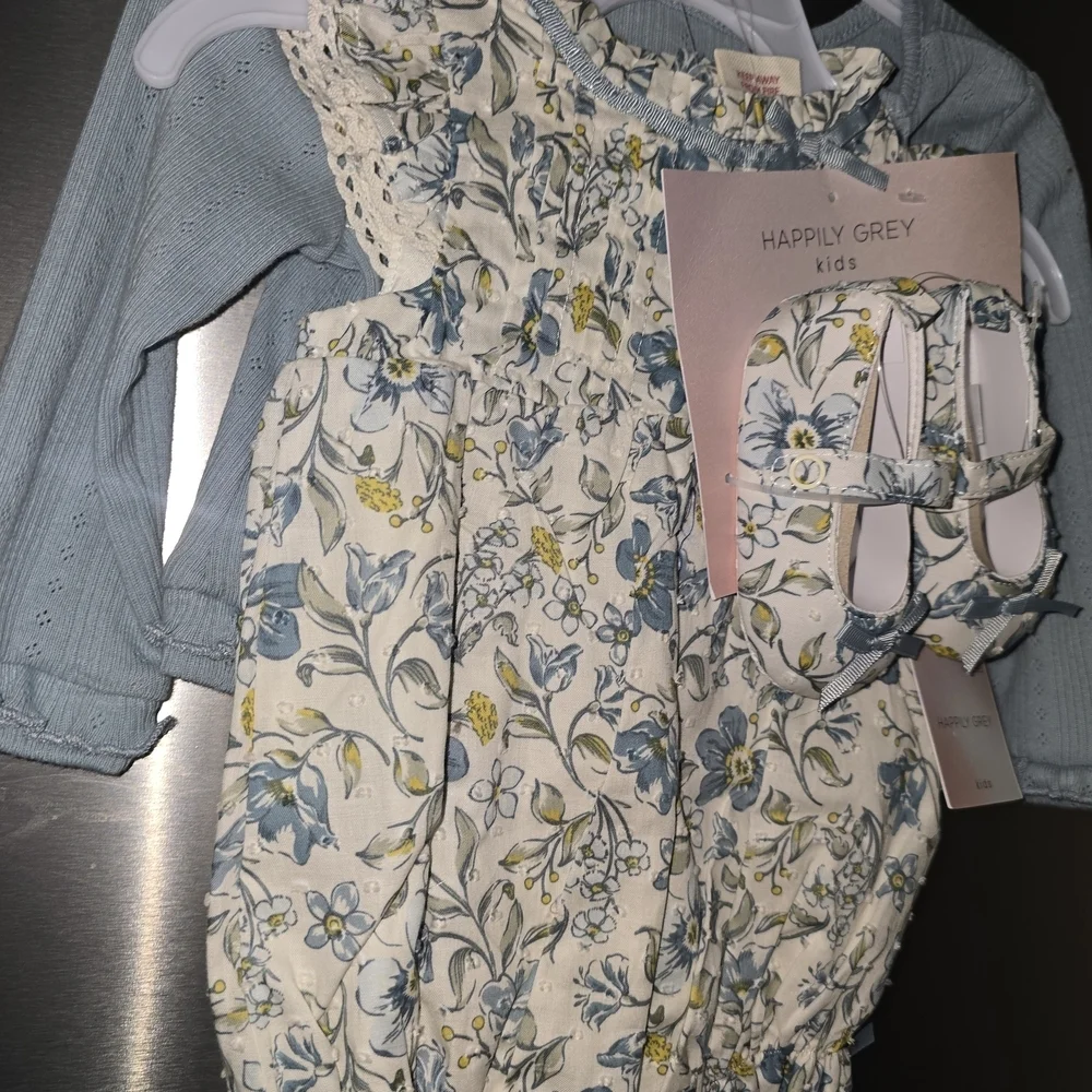 Happily Grey Kids Floral Bodysuit and Shoe Set - Blue and Yellow